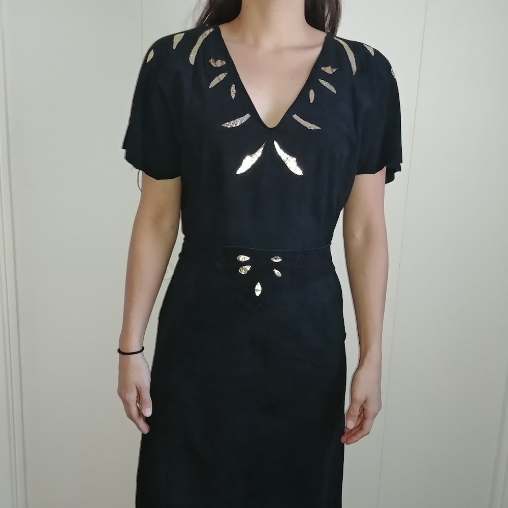 Vintage genuine suede leather dress